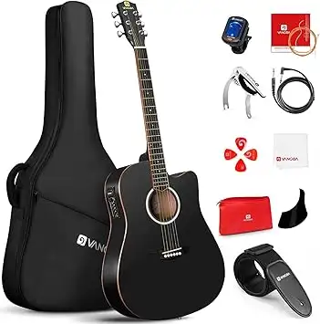 Electric Acoustic Guitar, 41 Inch Cutaway, Matte Black, Bundle, View more