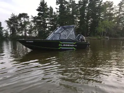 Boat package includes: 16.5 Foot length 100 gauge hull, Mercury 50HP Command Thrust engine, Legend G...