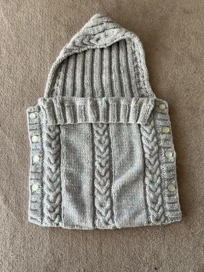 Hand knit hooded sleep bag/receiving blanket 0-6 months, View more