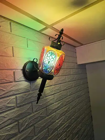 Two Vintage glass and metal medieval Wall Sconce, View more