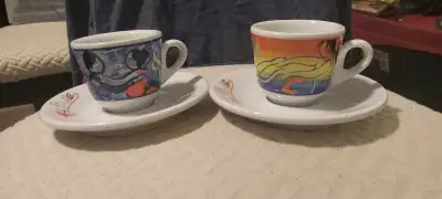 Add a touch of Italian flair to your coffee routine with this set of Saturnia espresso cups and sauc...