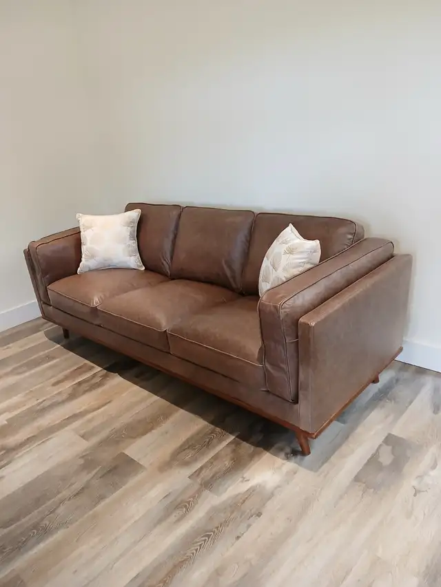 Brand New! Structube "Rowan" Chocolate Leather Sofa (Blind Bay) in Couches & Futons in Kamloops - Image 3