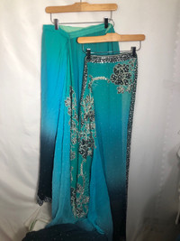 Womens Blue and Black East Indian Skirt / Saree. 32” waist 