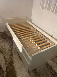 Malm twin bed - frame, mattress, 1 under bed storage 