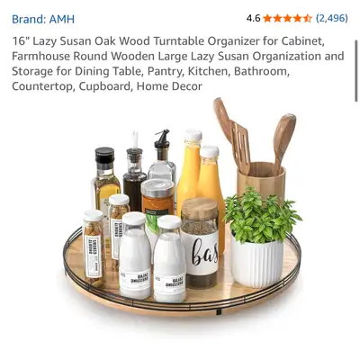 16" Lazy Susan Oak Wood Turntable, View more