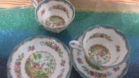 Pr old vintage  royal albert chelson bird  cups-saucers no839184