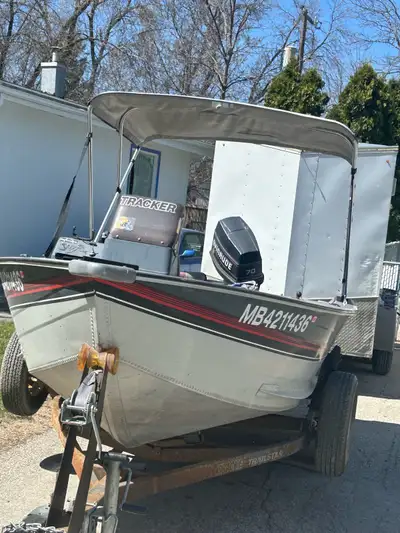This is a used 17’ Tracker boat, perfect for fishing and recreational boating, with a 70 HP engine....