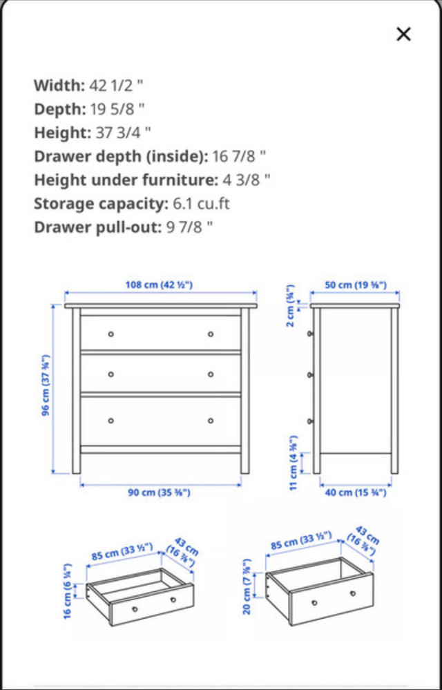 IKEA HEMNES 3-Drawer Dresser – Black-Brown in Dressers & Wardrobes in Mississauga / Peel Region - Image 3