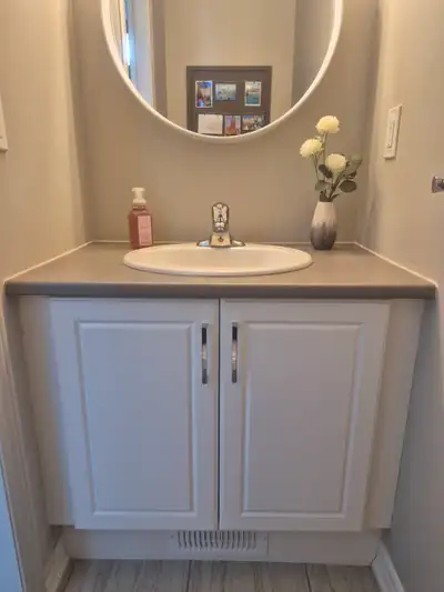 White Bathroom Vanity with 2 doors ** includes sink, counter top and chrome faucet 30" W X 23" H 35"...