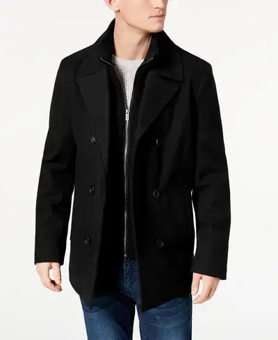 Size MED Kenneth Cole Men's Double Breasted Wool Blend Peacoat w, View more
