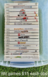 Wii games $15 each, soccer, potter, deca sports, cars2, nhl