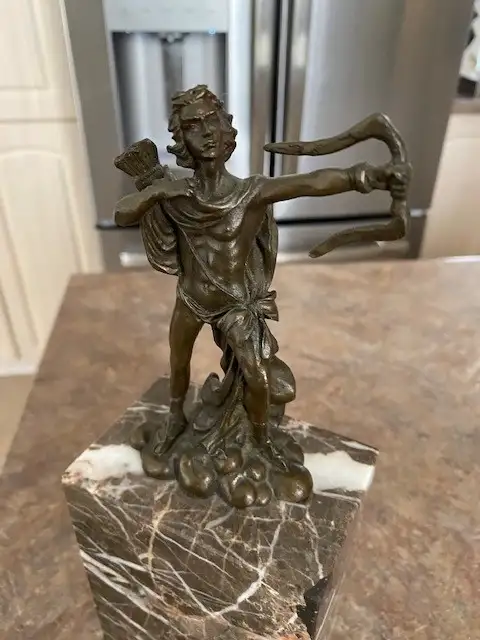 ANTIQUE Heavy Bronze Male Archer on  Marble Pillar Stand63234703021953124
