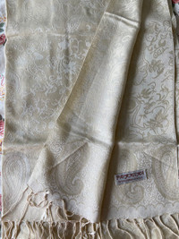 Cream 55% pashmina & 45% silk long scarf new 66 inches x