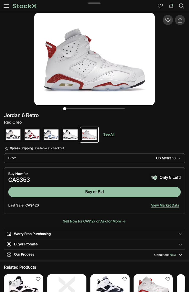 Jordan 6 'Red Oreo' (Size 13) in Men's Shoes in Markham / York Region - Image 5