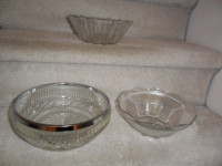3 Vintage Pyrex & glass serving bowls $5 ea. Gold fruit dish $1.
