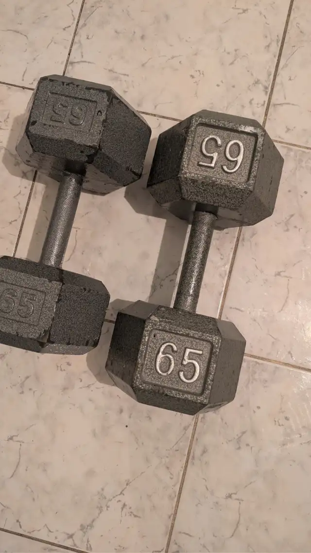65 lb Cast Iron Hex Dumbells Pair478192189488517121