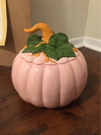 Hand Painted Pink Ceramic Pumpkin Jar