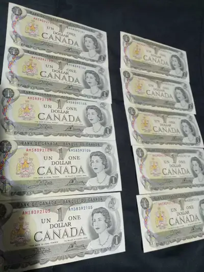 10 Canadian one dollar bills UNC, View more
