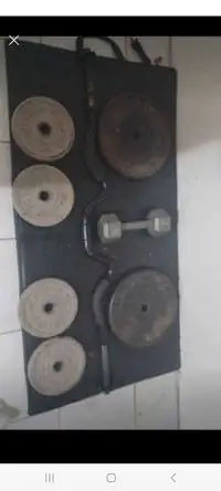 Weights barbell dumbell an workout mat