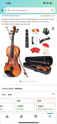 Vangoa 4/4 Solid Wood Violin Fiddle Beginner Set Acoustic Violin