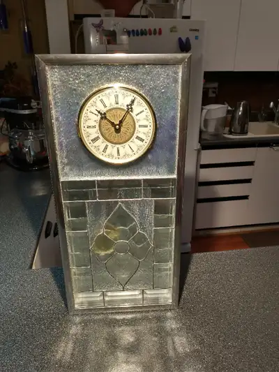 24.5"x 11" x2" stained glass pendulum wall clock., View more