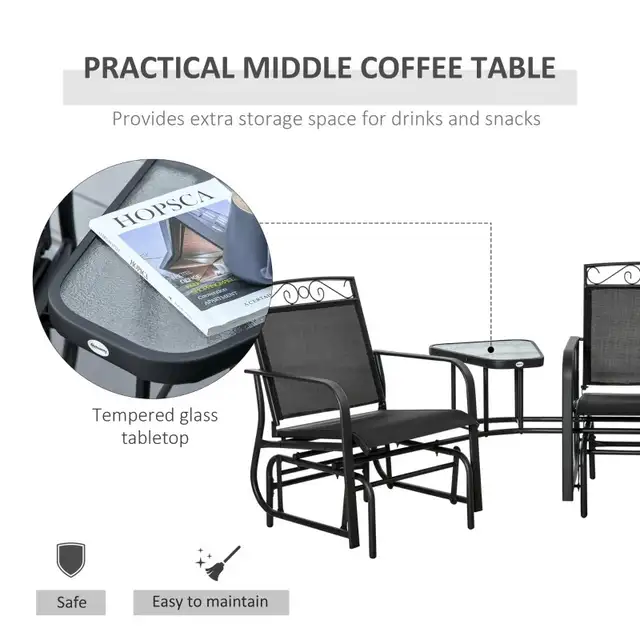 Outdoor Glider Bench with Coffee Table, Patio 2-Seat Rocking in Patio & Garden Furniture in Markham / York Region - Image 5