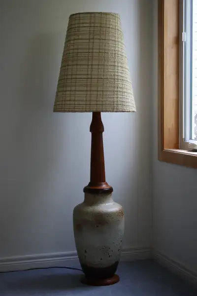 Mid Century Teak & Pottery Floor Lamp, View more