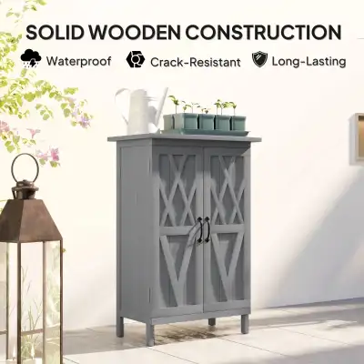 Outdoor Storage Cabinet, Wooden Garden Storage Shed with 2-Tier , View more