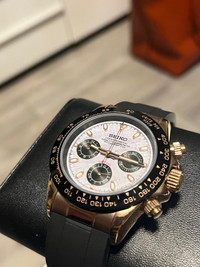 Seiko mod gold Daytona special dial chronograph watch 