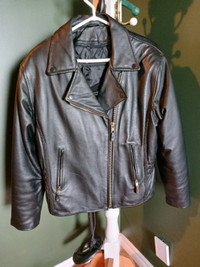 Woman's motorcycle black leather coat for sale