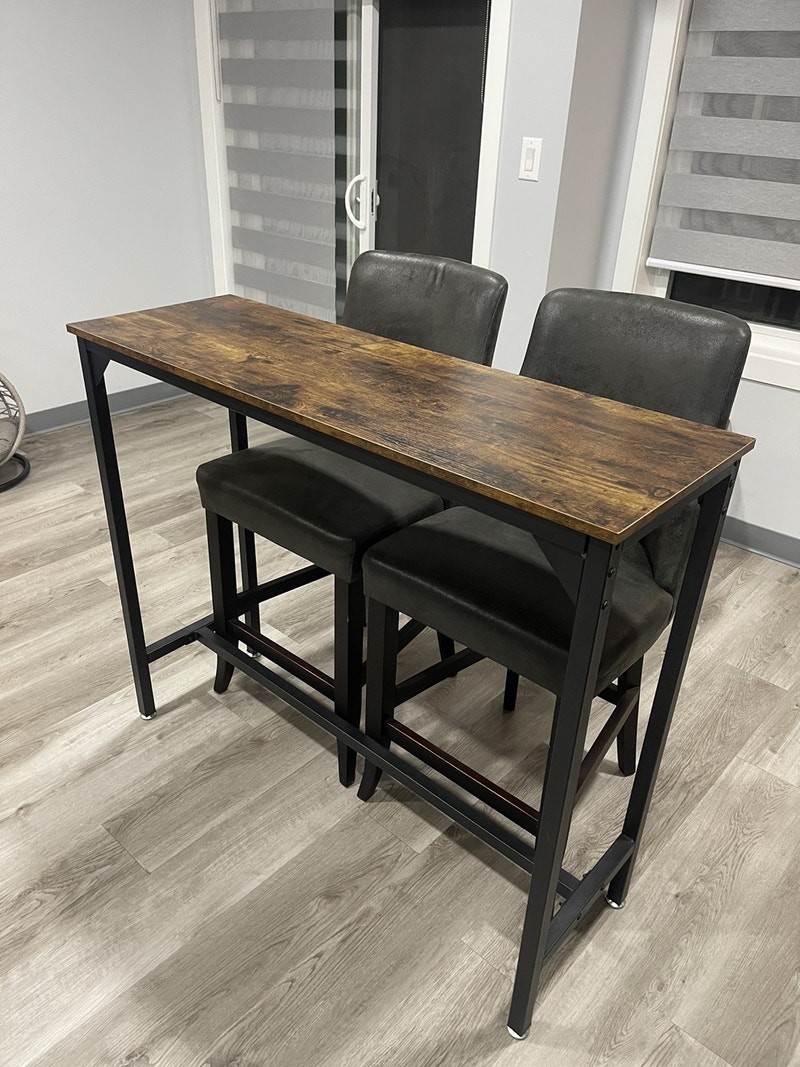 Tall 2 seater Dining Table w/ 2 Tall Leather Chairs Dining Tables
