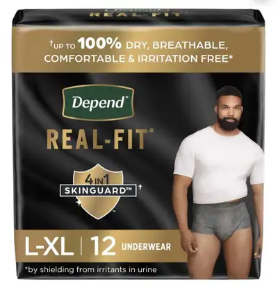 Depend Real Fit Incontinence Underwear for Men, Disposable, Maximum Absorbency, S/M-L/XL, Black and...
