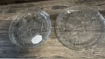 Enhance your table setting with this set of two vintage glass plates, each featuring a delicate flor...