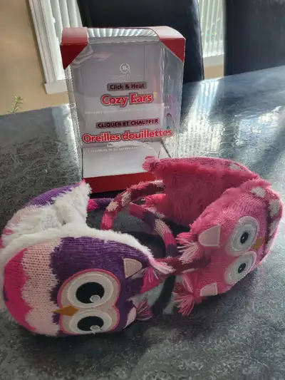 Cache-oreilles avec hibou pour fille, incluant coussinets de gel pour réchaud, choix de couleur rose...