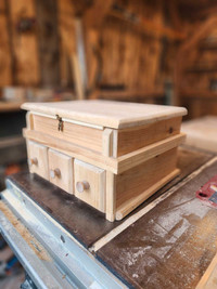 New Handmade Pine Jewelry Box w/ 3 drawers 