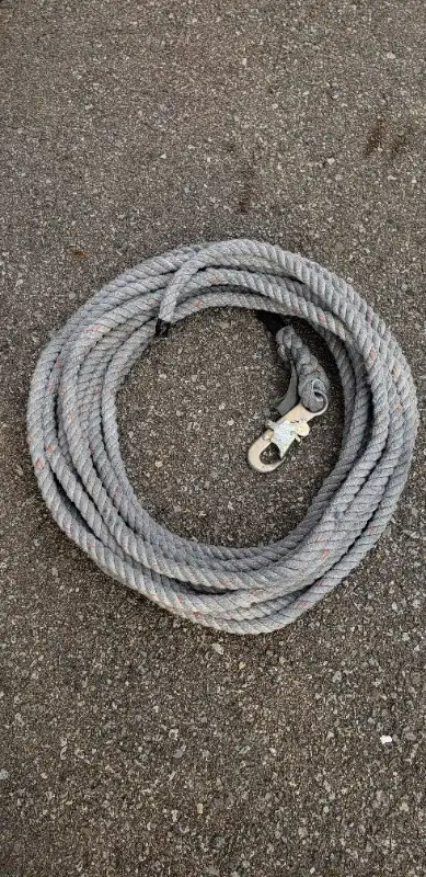 Nylon rope 60' with small snap hook, 5/8" thick, View more