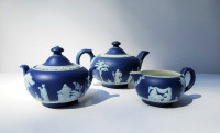 Vintage Wedgwood Cobalt Blue Jasperware Greeks Motif Tea Set