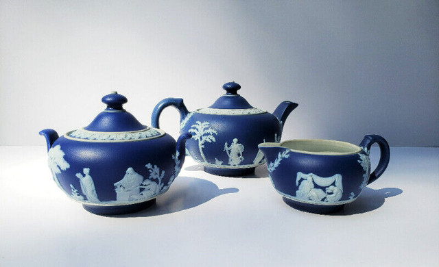 Vintage Wedgwood Cobalt Blue Jasperware Greeks Motif Tea Set in Arts & Collectibles in City of Toronto