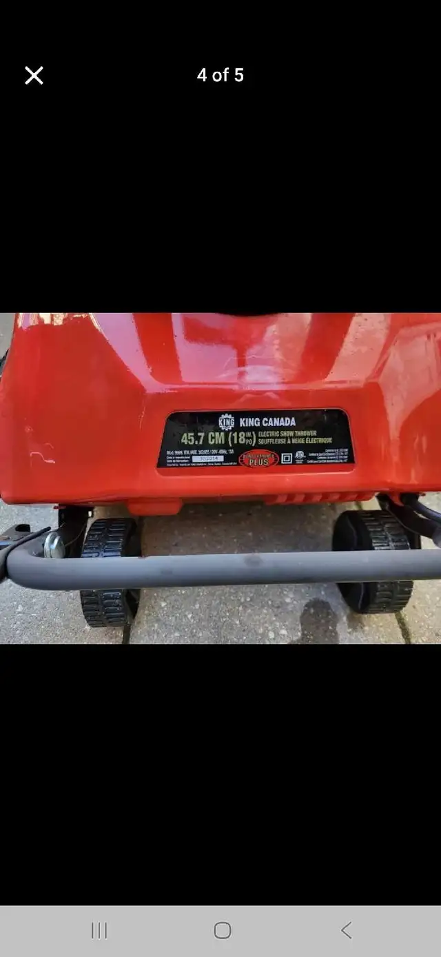 King Canada 18inch Electric Snow Blower Thrower  in Snowblowers in Mississauga / Peel Region - Image 5