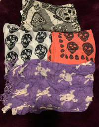 Lot of 4 Skull Scarves or Halloween Costume Scarf Accessory
