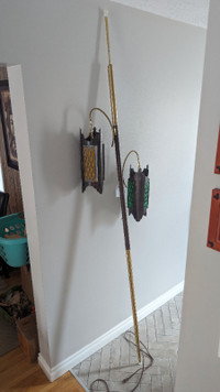 Vintage 70s MCM Tension Pole Lamp Green Yellow Retro Lighting