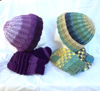 Hand knitted mitts and hats