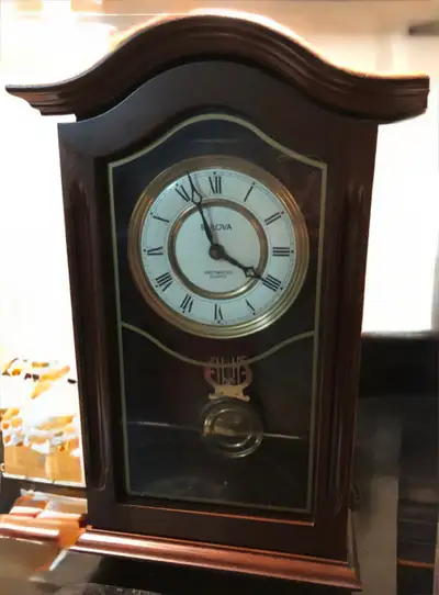 Blender, Bulova clock, and Mid-Century pitcher and bowl., View more