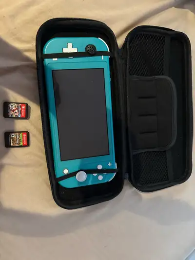 Nintendo switch lite with 2 games and a case, View more