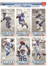 Rare 1993 Fleer McDonald's NFL Detroit Lions GameDay Cards MINT