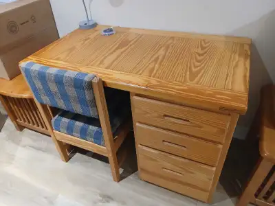 Pine wood desk and chair, View more