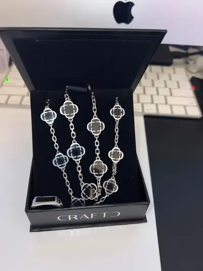 CRAFTD Necklace Chain + Bracelet + Ring Onyx Clover Silver Set, View more
