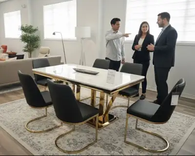 Luxury 7 Piece Golden Base Dining Set - Brand New, View more