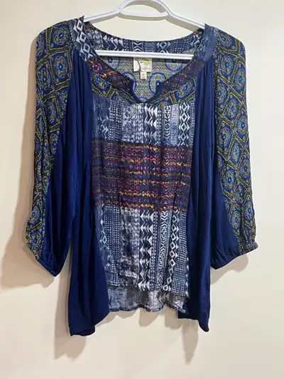 Fig and flower abstract boho blouse / long sleeve top sz S, View more