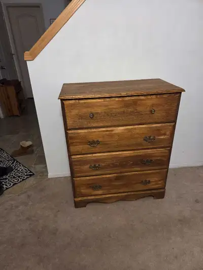 40" high, 33.5"wide,17"deep, solid wood, good condition, full refinish with oil, drawers slide, orig...